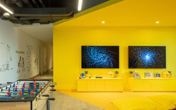 Indoor gaming area at Rove at the Park Hotel in Dubai