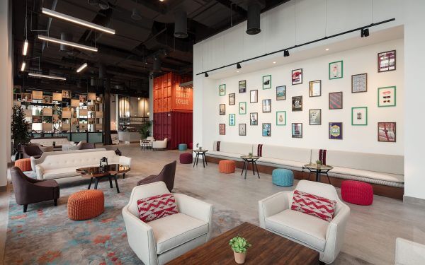 Lobby of Rove Healthcare City Hotel in Dubai