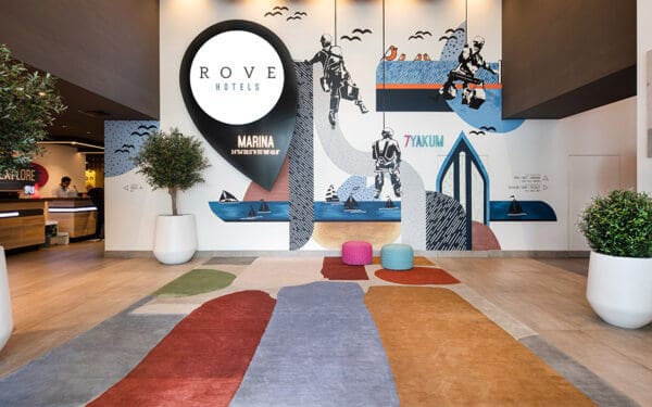 Lobby area at Rove Dubai Marina Hotel