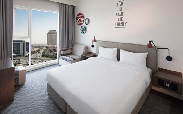 Room with outside view at Rove Healthcare City Hotel in Dubai
