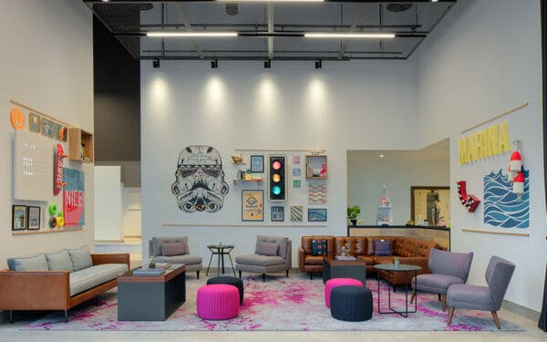 Lobby area of Rove Healthcare City Hotel in Dubai