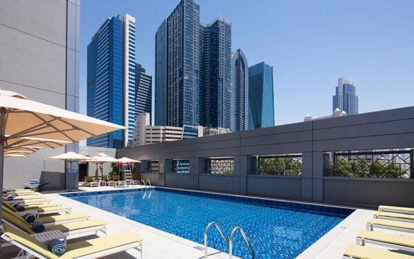 Swimming pool at Rove Trade Centre Hotel in Dubai